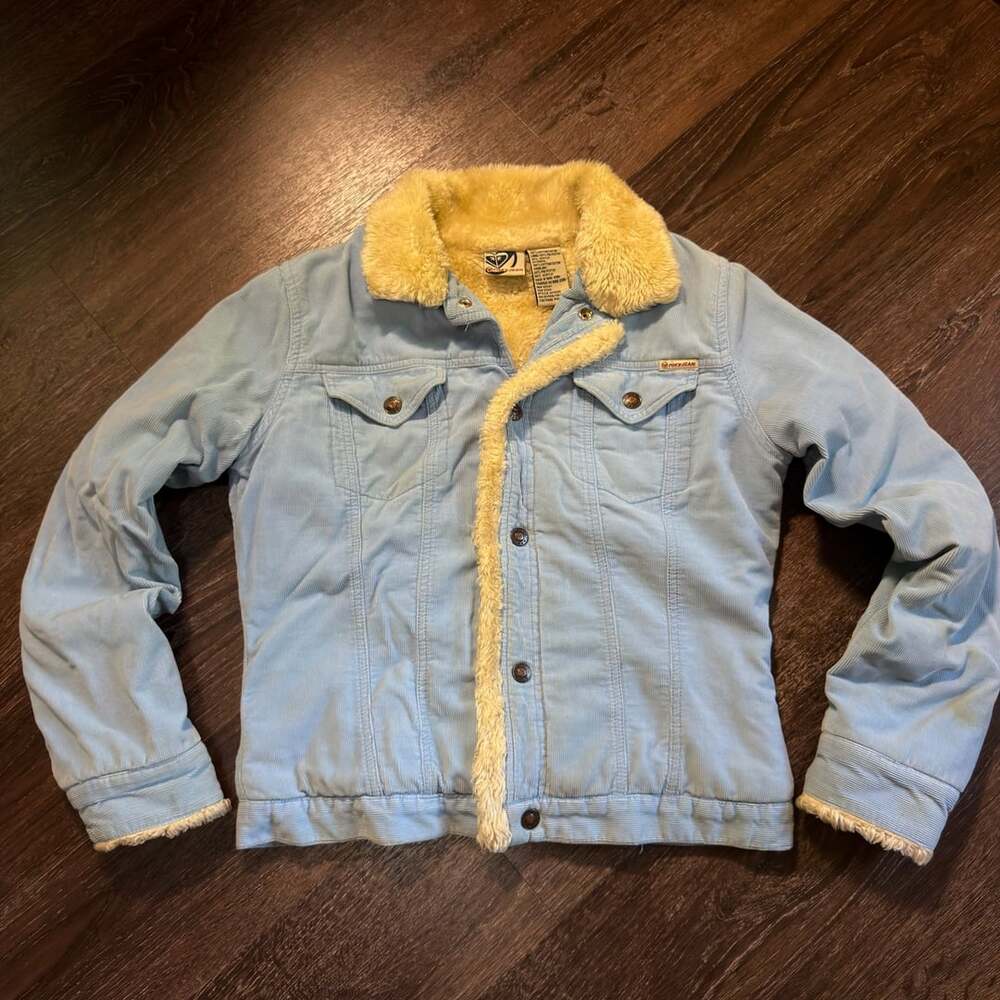 Essential Vintage Roxy Surf Sherpa Jacket Size L Light Blue Corduroy Faux Fur